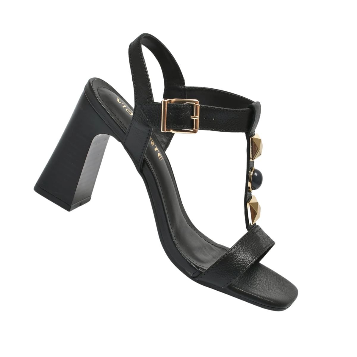 Sandália Feminina Salto Alto Grosso Via Marte Preta Preto 6