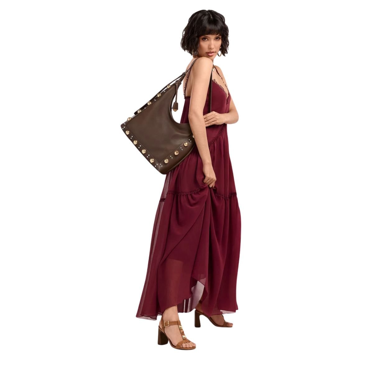 Sandália Feminina Salto Alto Grosso Via Marte Marrom Caramelo 5