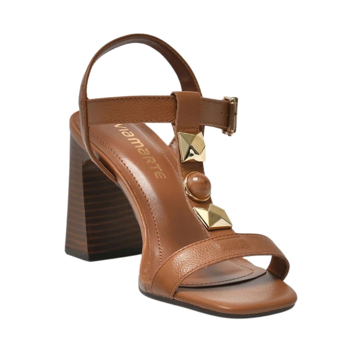 Sandália Feminina Salto Alto Grosso Via Marte Marrom Caramelo 6