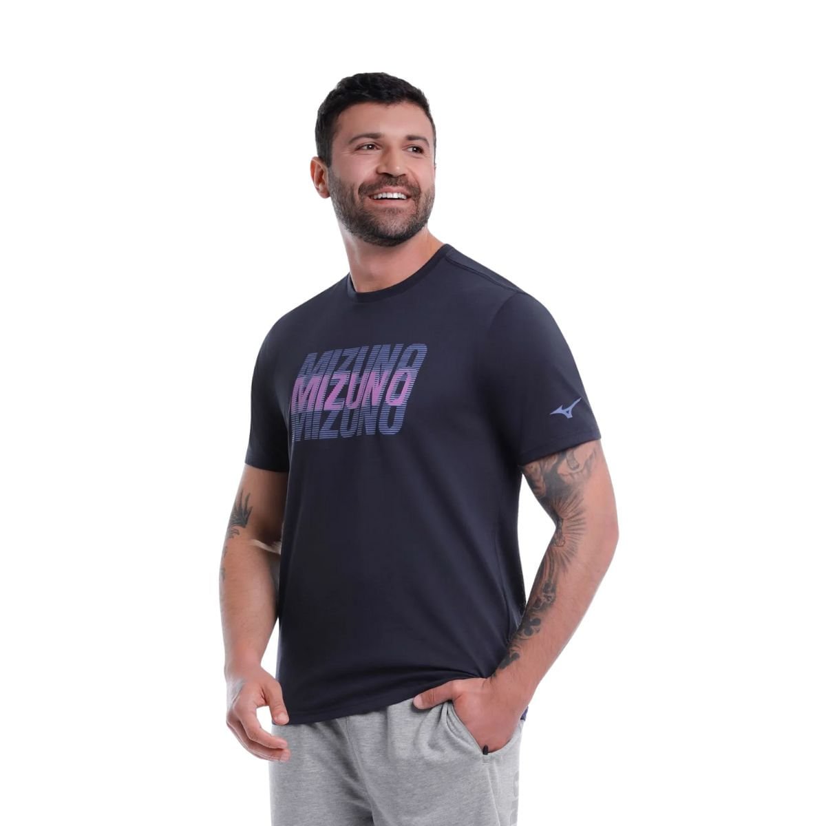 Camiseta Masculina Mizuno Stamp 2 Azul Preto 2