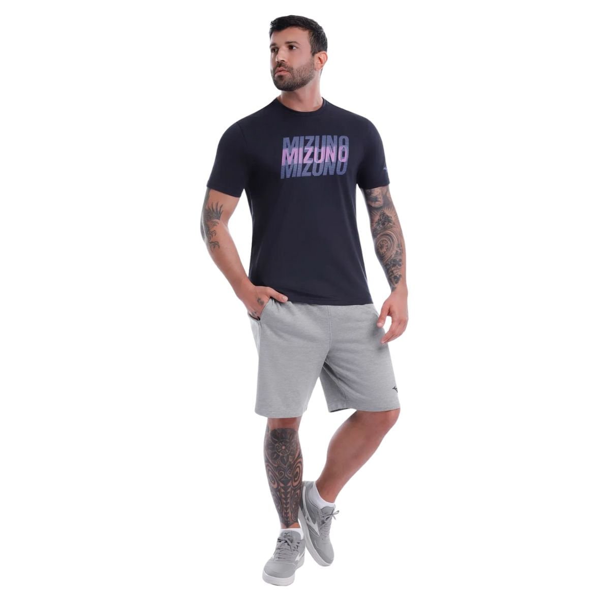 Camiseta Masculina Mizuno Stamp 2 Azul Preto 3