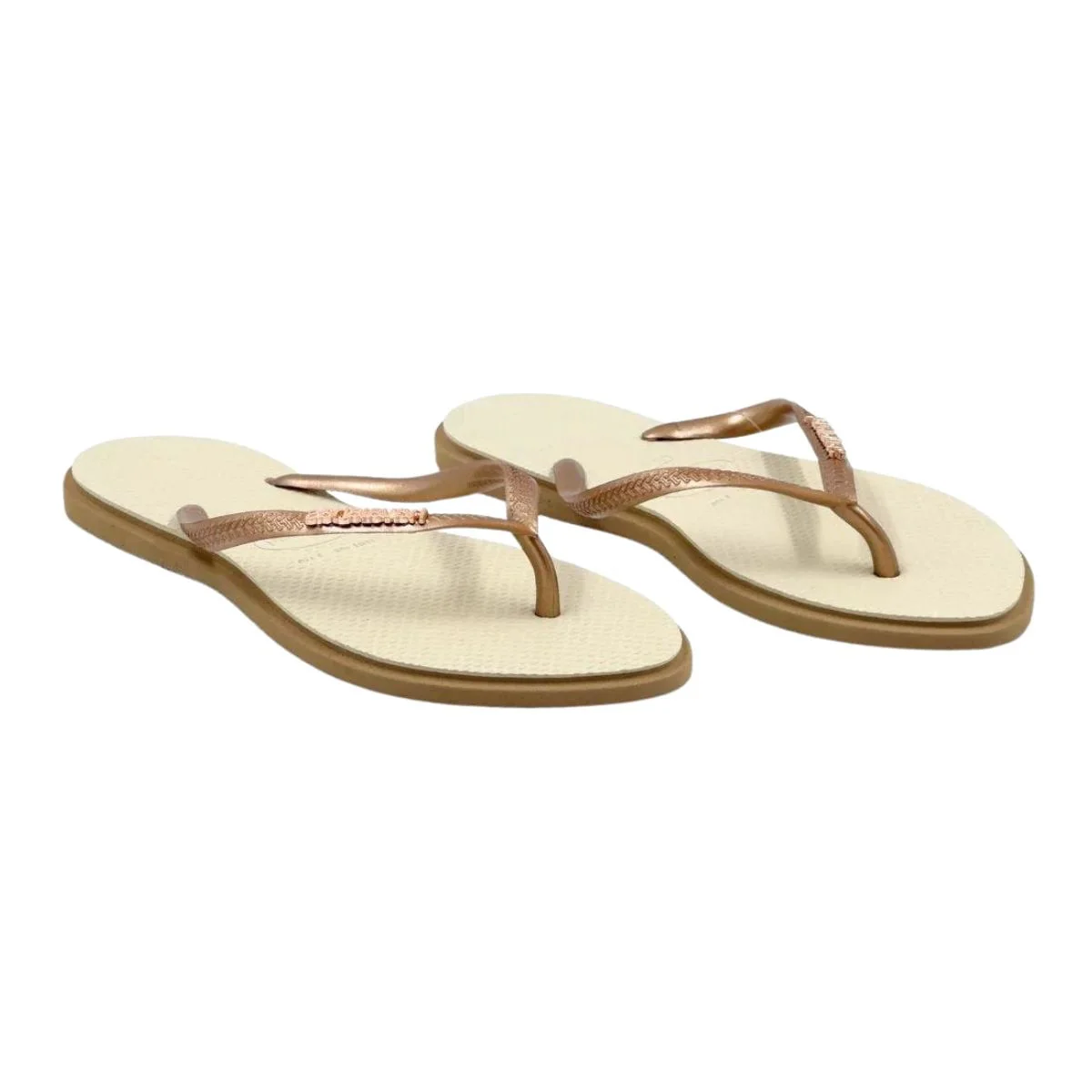 Chinelo Feminino Dedo Havaianas Slim Point Bege Dourado 2