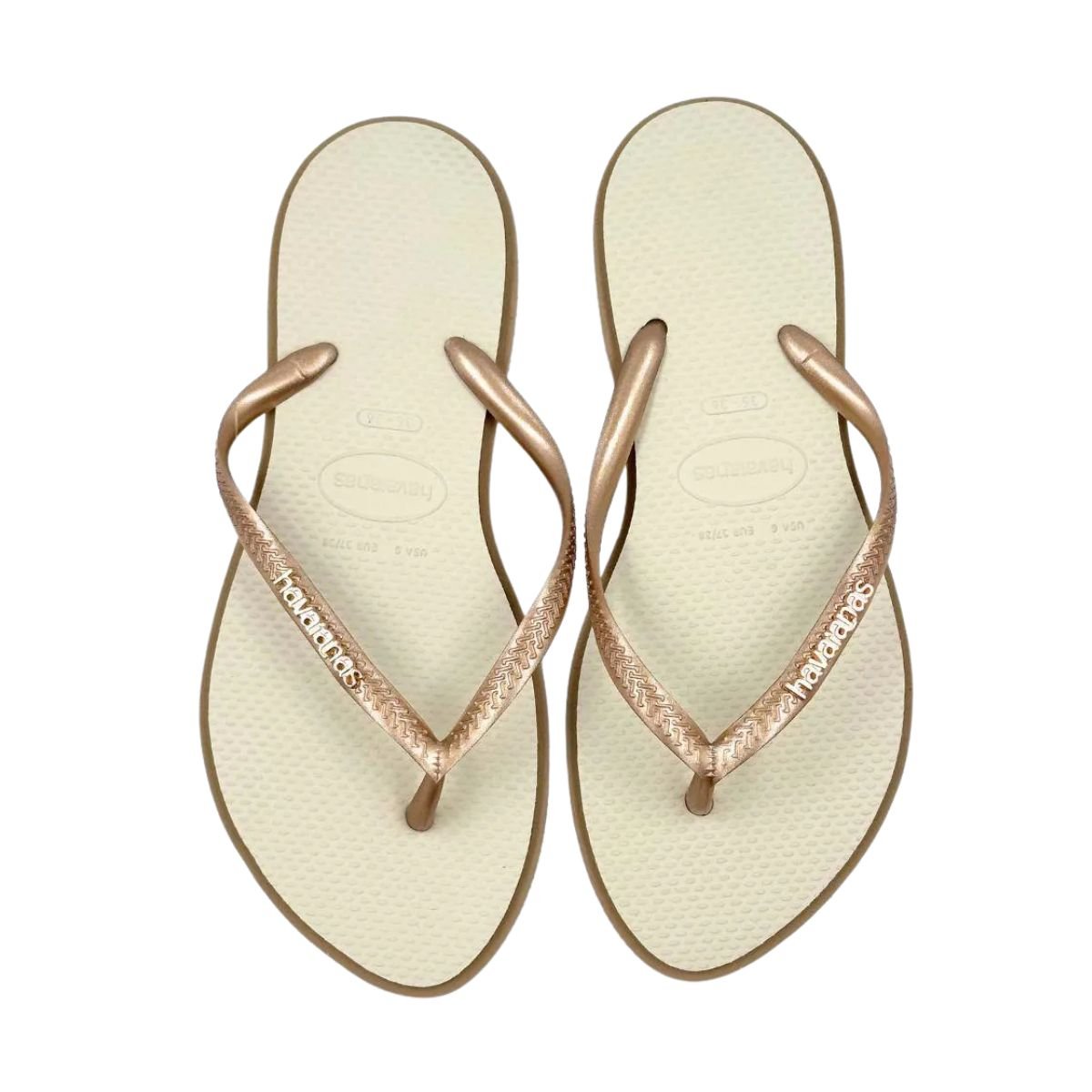 Chinelo Feminino Dedo Havaianas Slim Point Bege Dourado 3