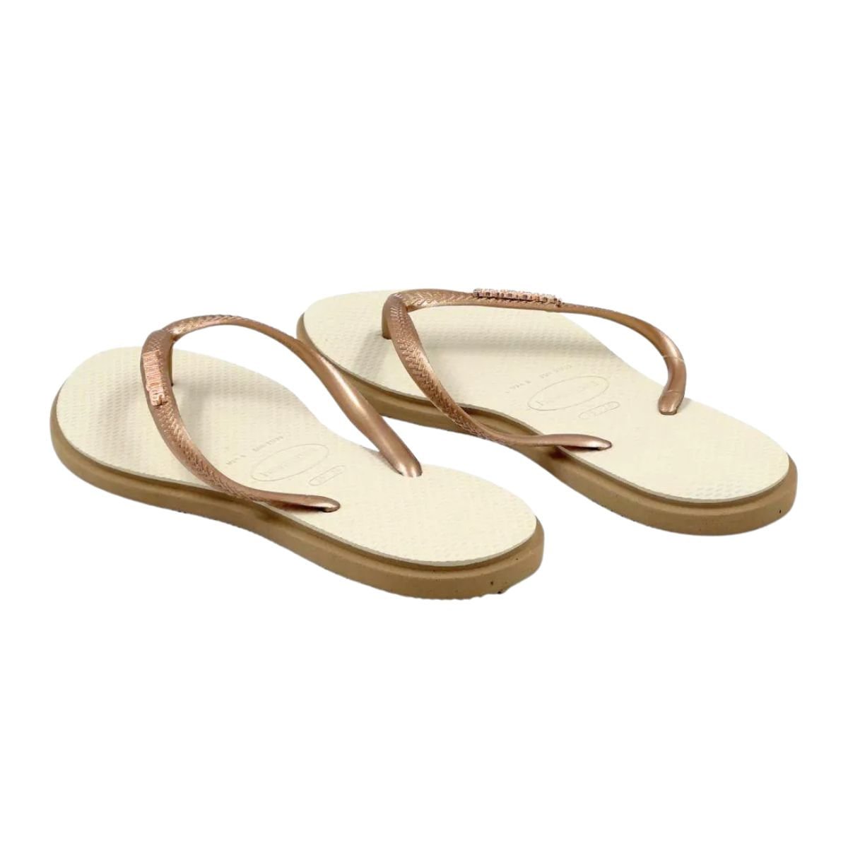 Chinelo Feminino Dedo Havaianas Slim Point Bege Dourado 4