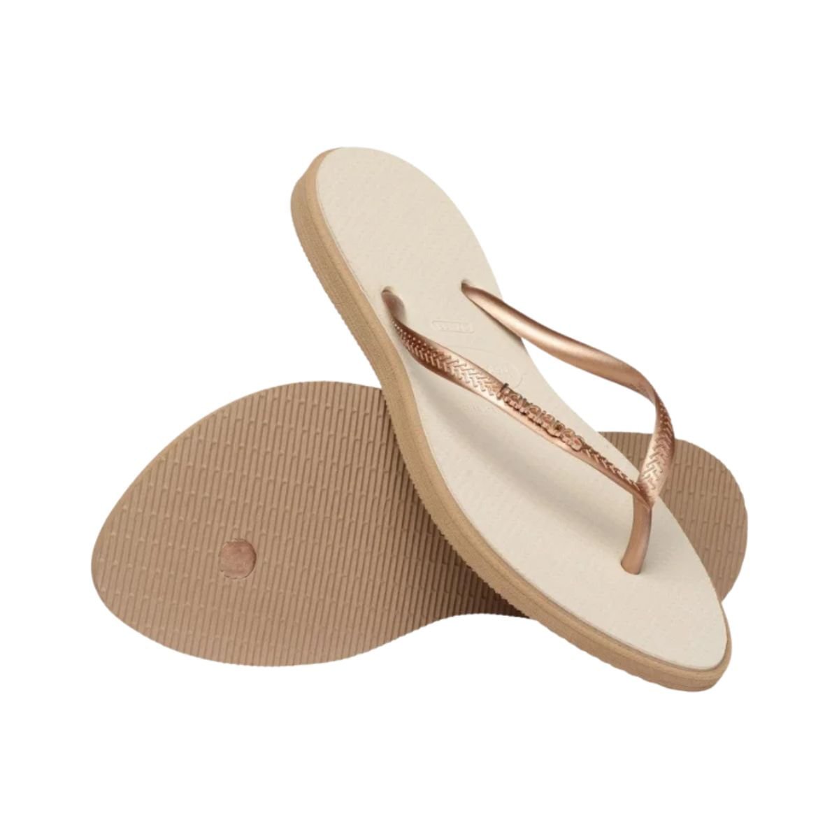 Chinelo Feminino Dedo Havaianas Slim Point Bege Dourado 5