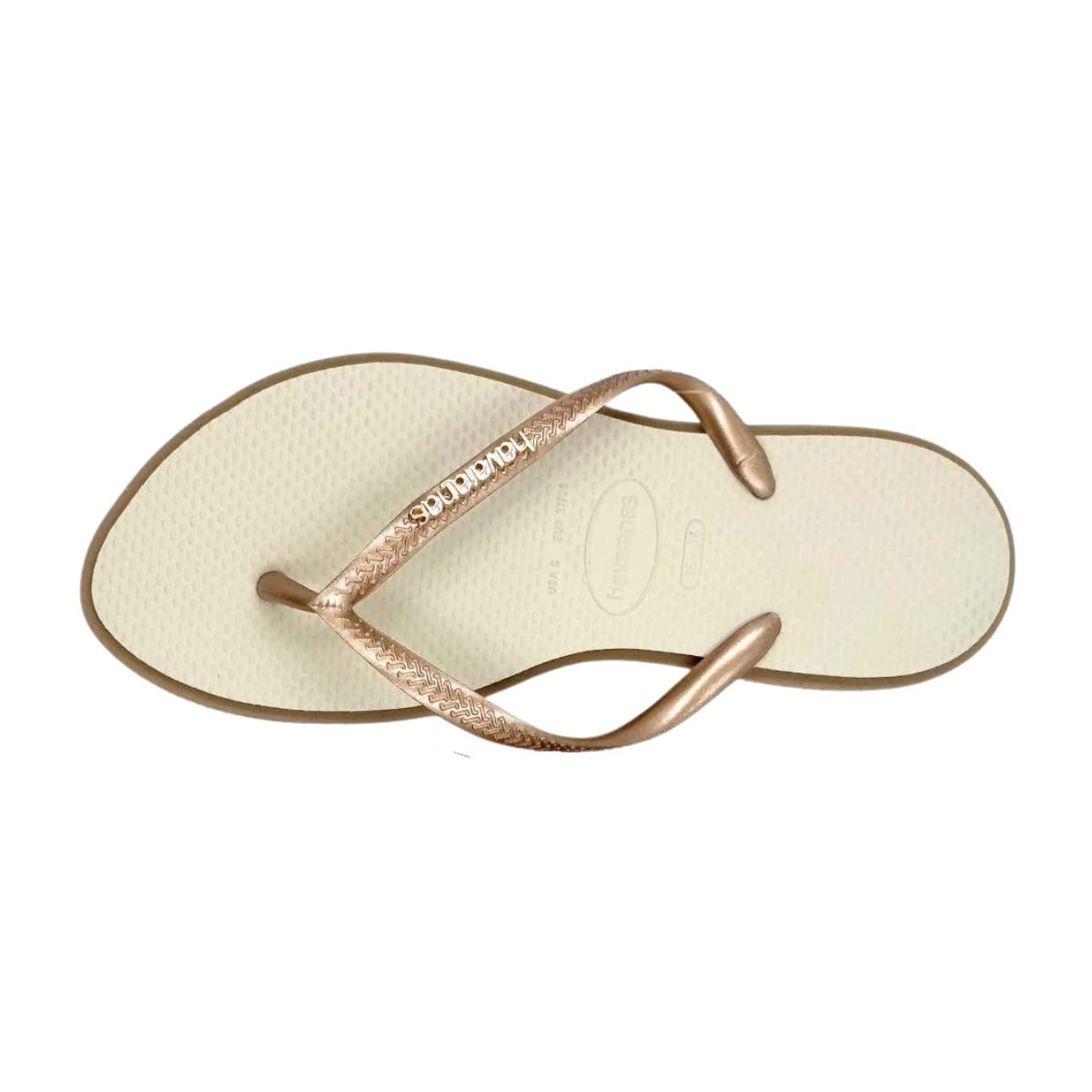 Chinelo Feminino Dedo Havaianas Slim Point Bege Dourado 6