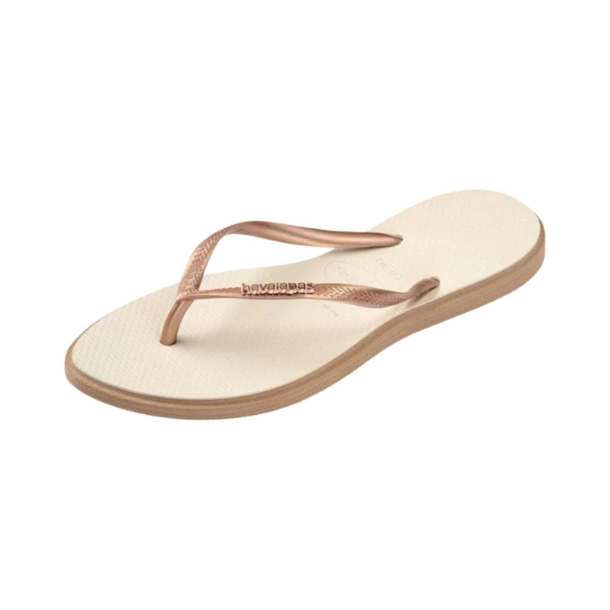 Chinelo Feminino Dedo Havaianas Slim Point Bege Dourado 7