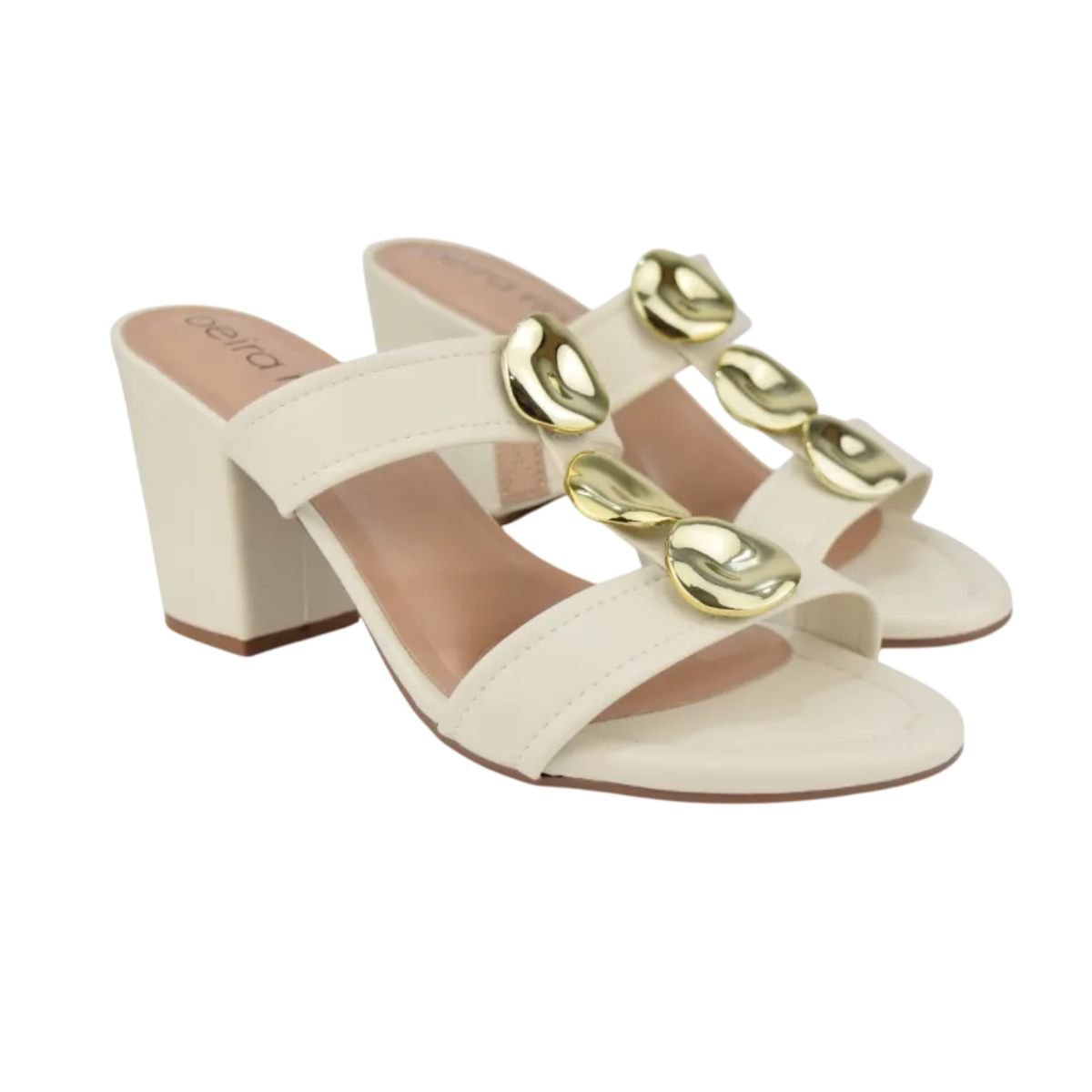 Tamanco Feminino Salto Médio Grosso Beira Rio Off White Branco 3