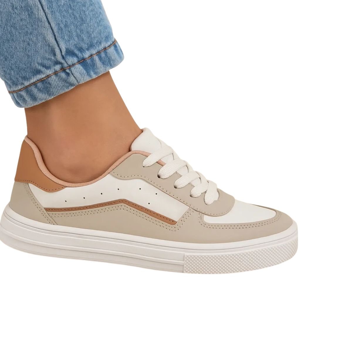 Tênis Moda Feminino Original Moleca Branco Branco/Nude 5
