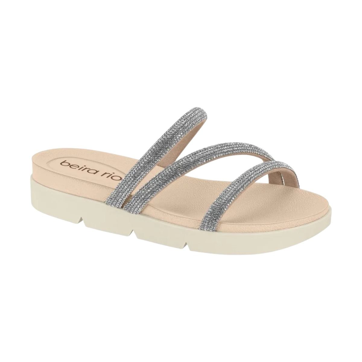 Tamanco Feminino Anabela Strass Beira Rio Nude Branco 2