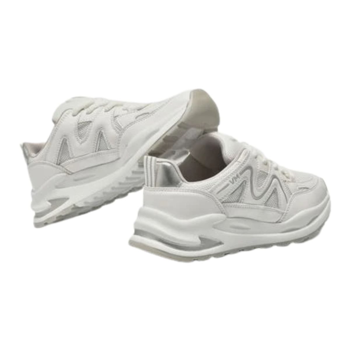Tênis Moda Feminino Via Marte Branco E Prata Branco 5