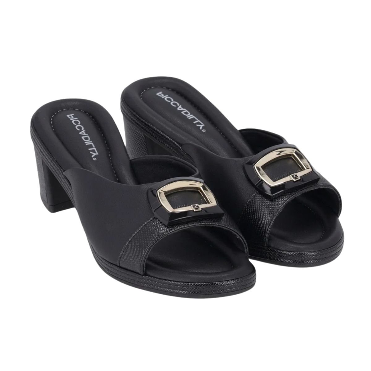Tamanco Feminino Salto Médio Grosso Piccadilly Preto Preto 3