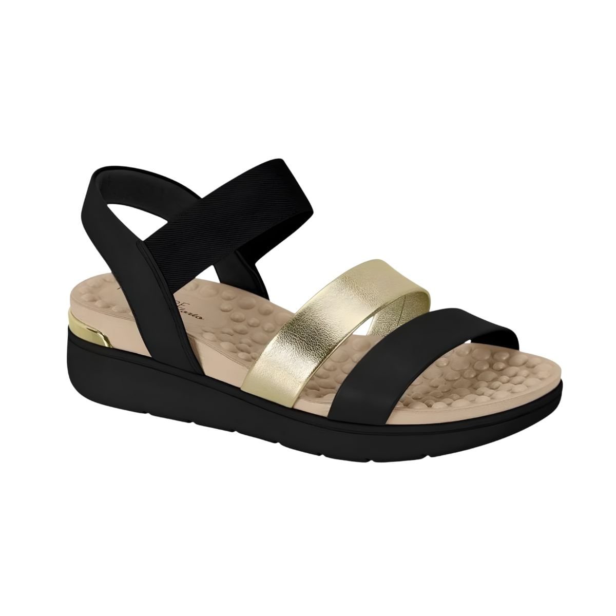 Sandália Feminina Anabela Ortopédica Modare Preta Dourado/Preto 2