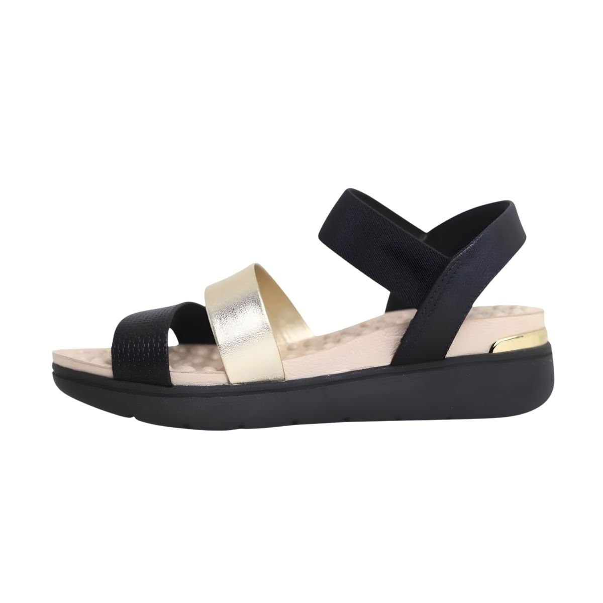 Sandália Feminina Anabela Ortopédica Modare Preta Dourado/Preto 5