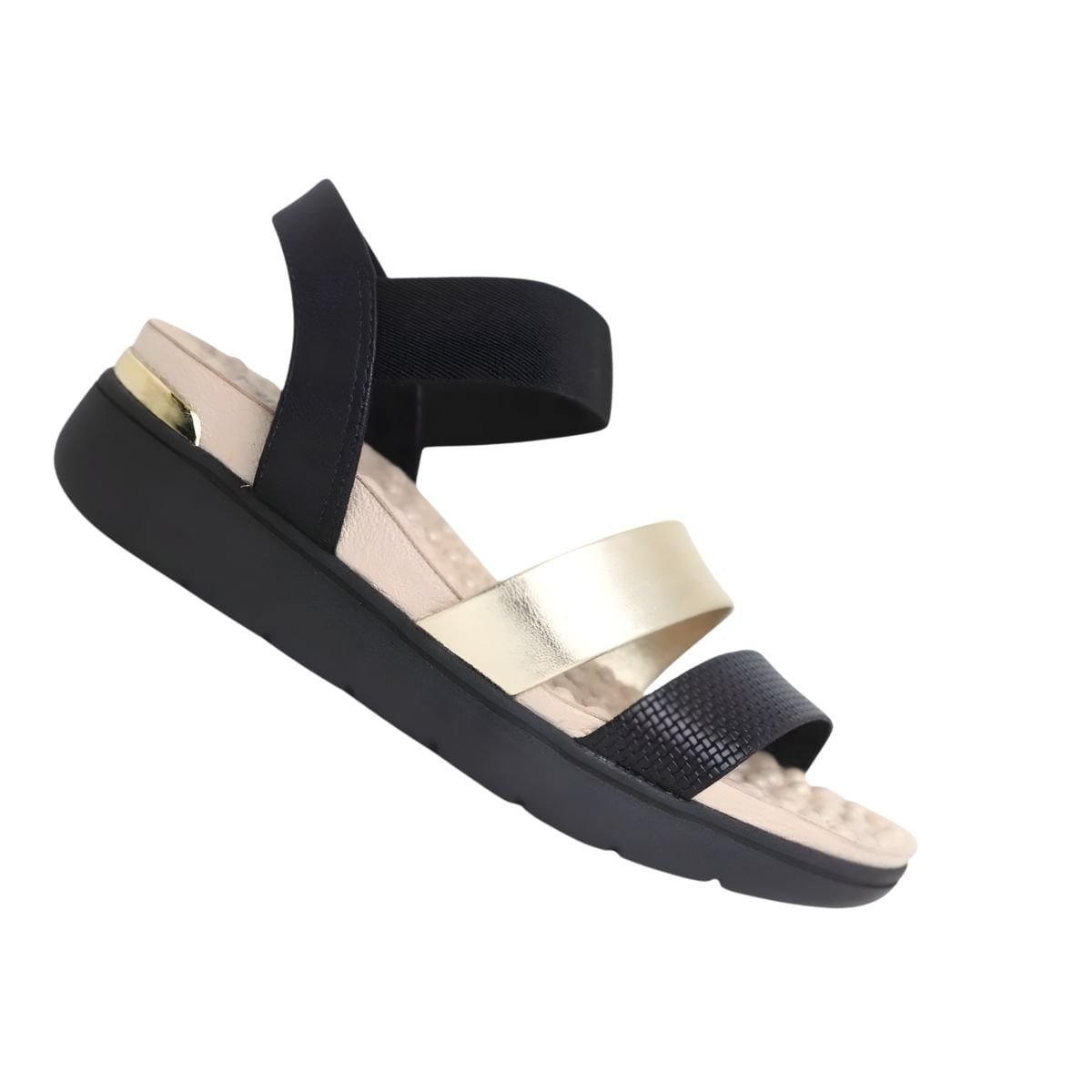 Sandália Feminina Anabela Ortopédica Modare Preta Dourado/Preto 7