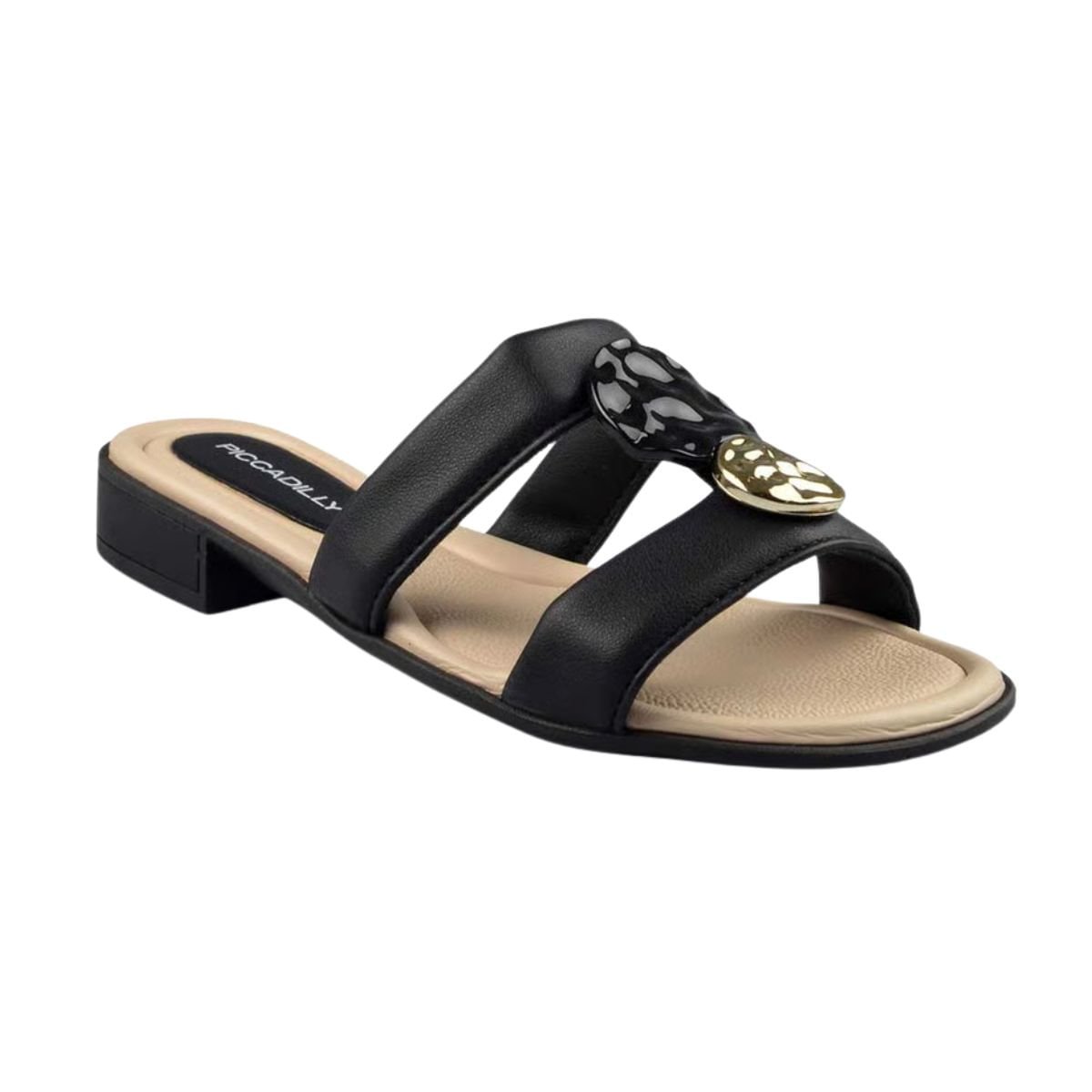 Tamanco Feminino Salto Baixo Grosso Piccadilly Preto Preto 2