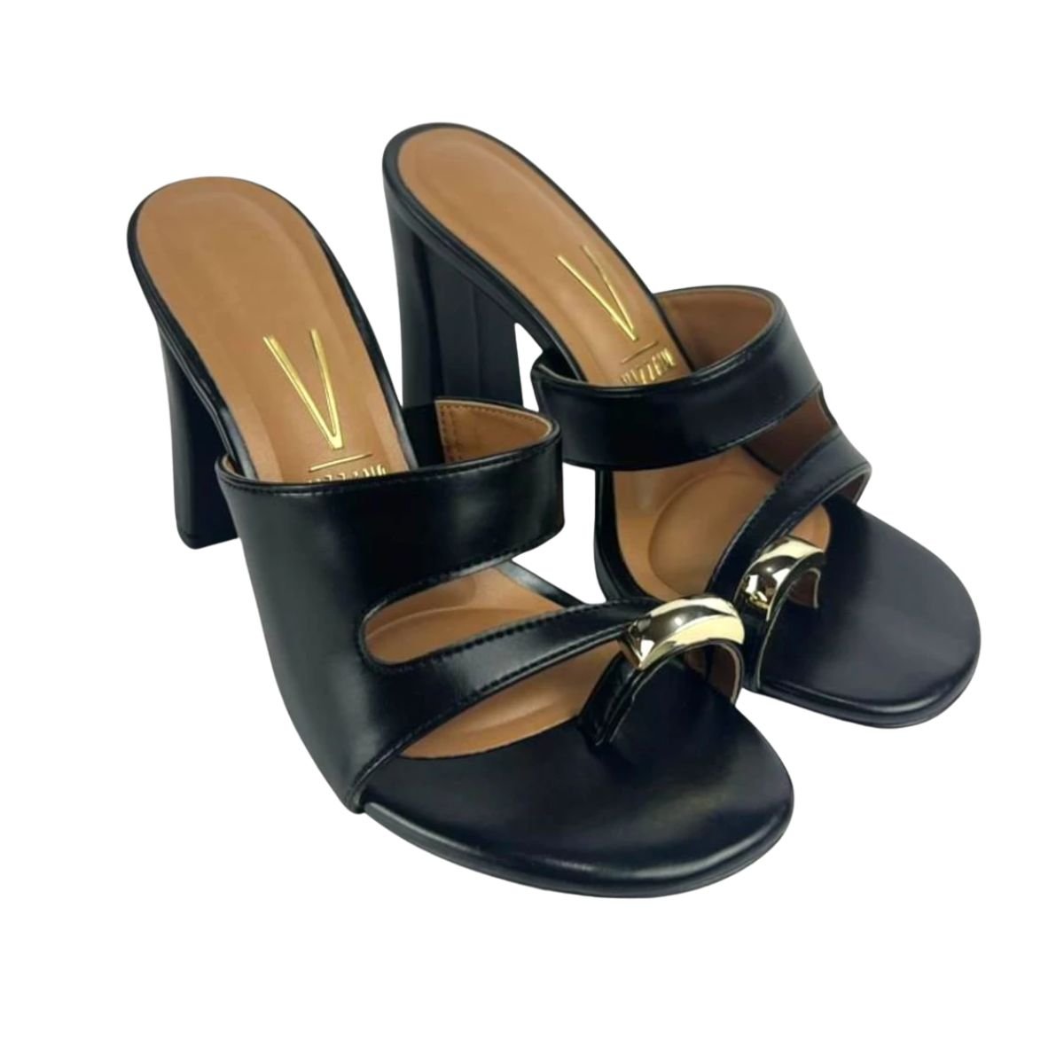 Tamanco Feminino Salto Alto Grosso Vizzano Preto Preto 2
