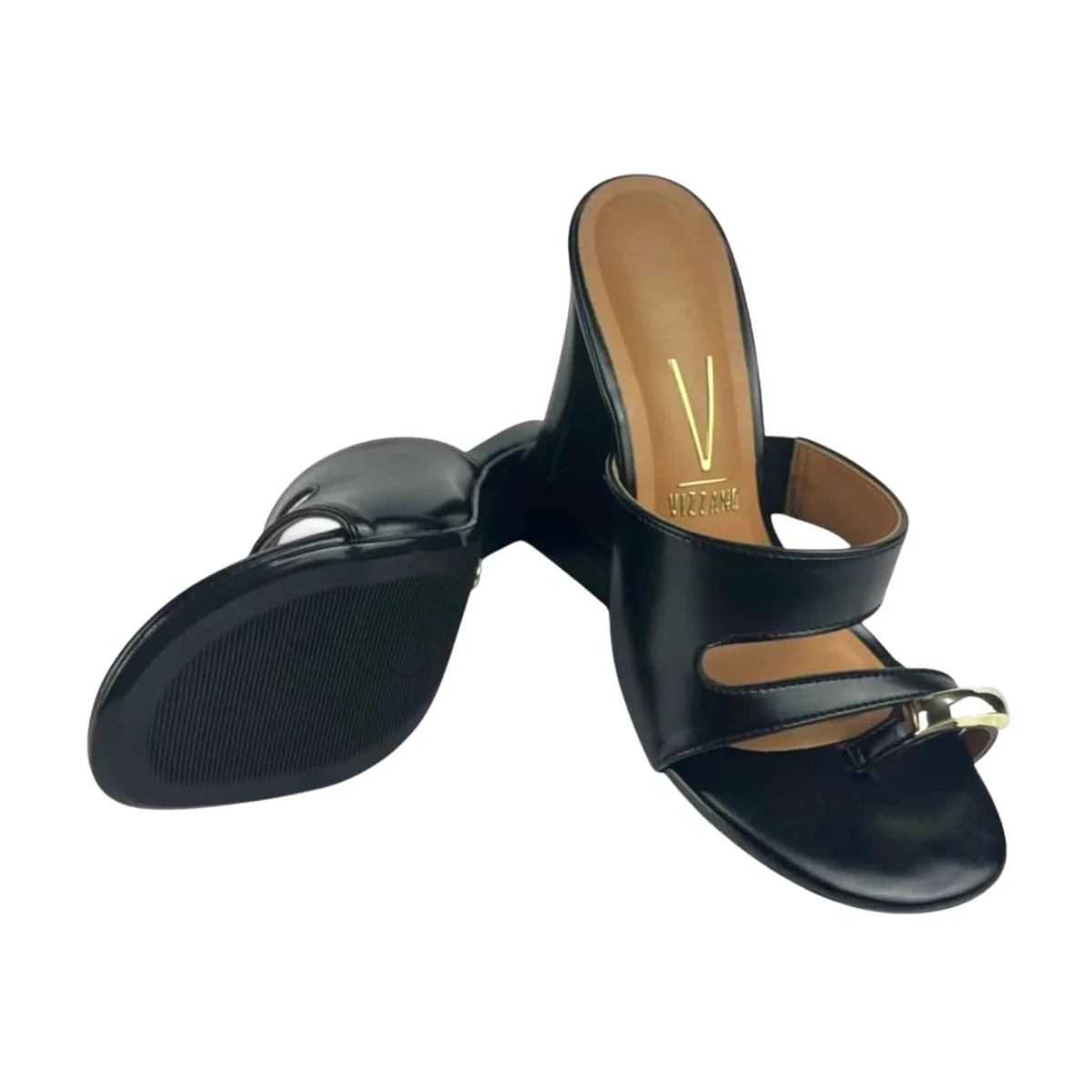 Tamanco Feminino Salto Alto Grosso Vizzano Preto Preto 4