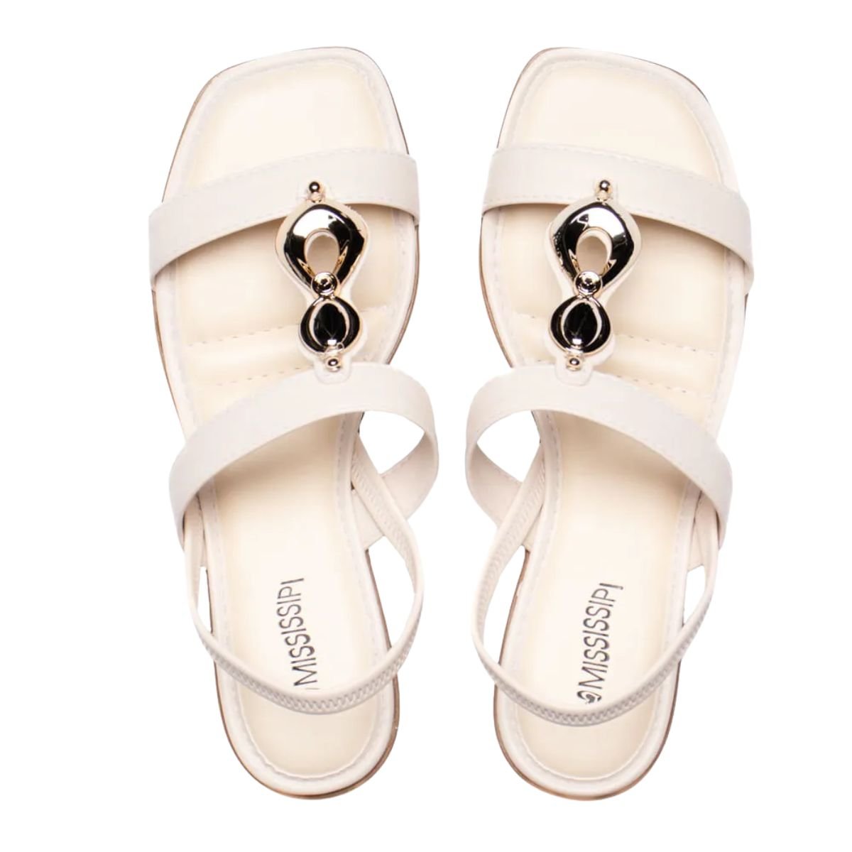 Sandália Feminina Salto Baixo Grosso Mississipi Off White Branco 4