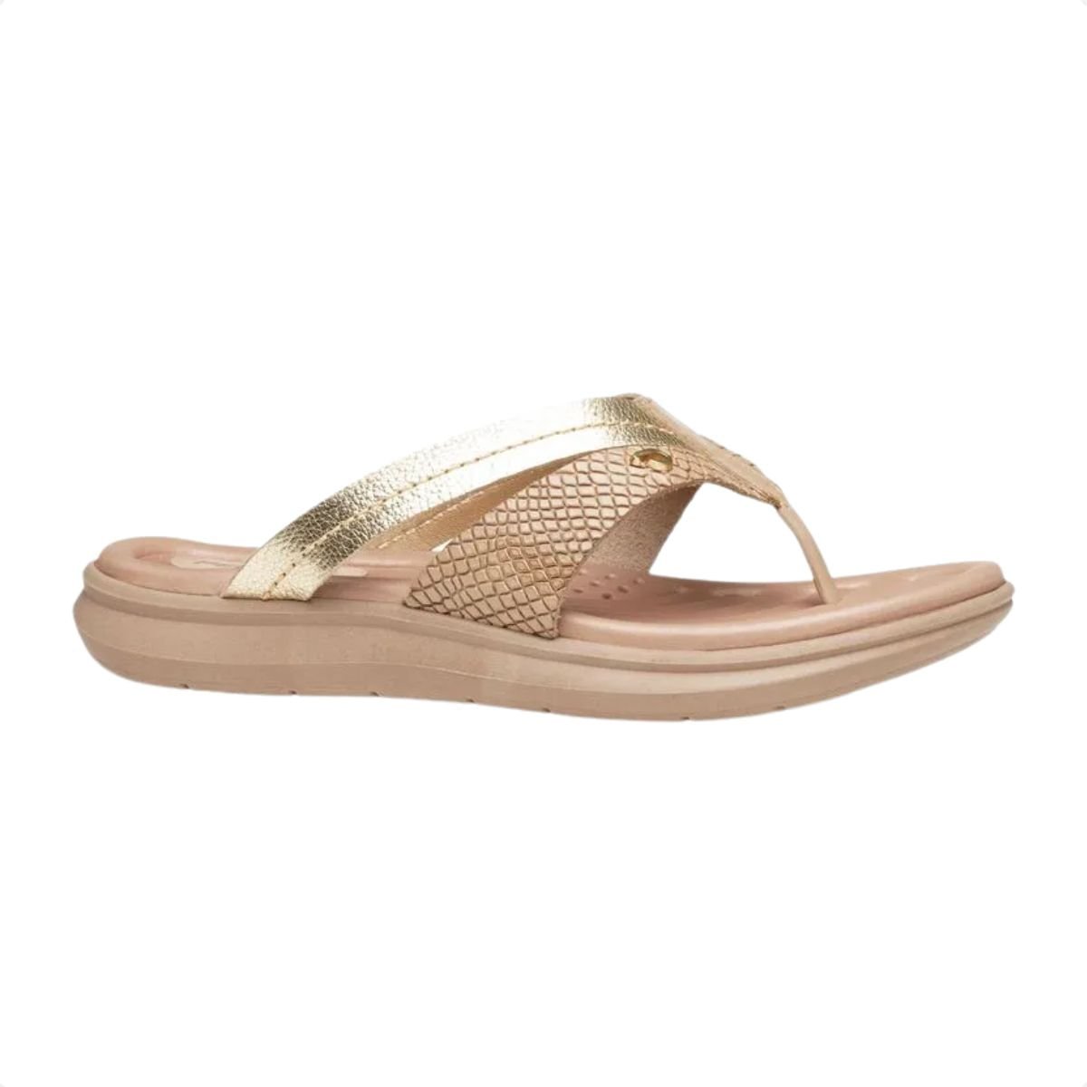 Tamanco Feminino Anabela Pegada Stars Creme Dourado 1