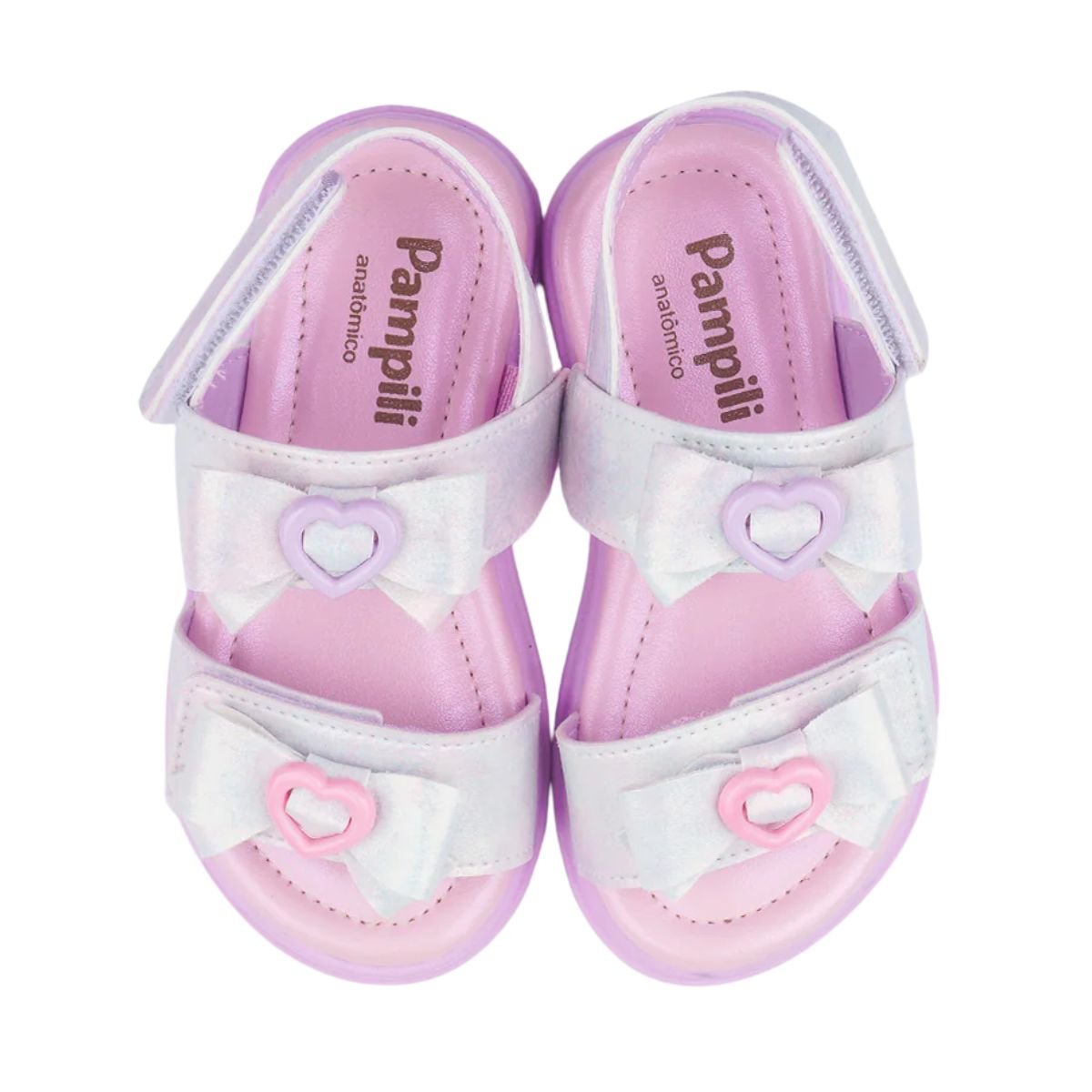 Sandália Infantil Papete Pampili Flower Laços Rosa Prata/Lilás 3
