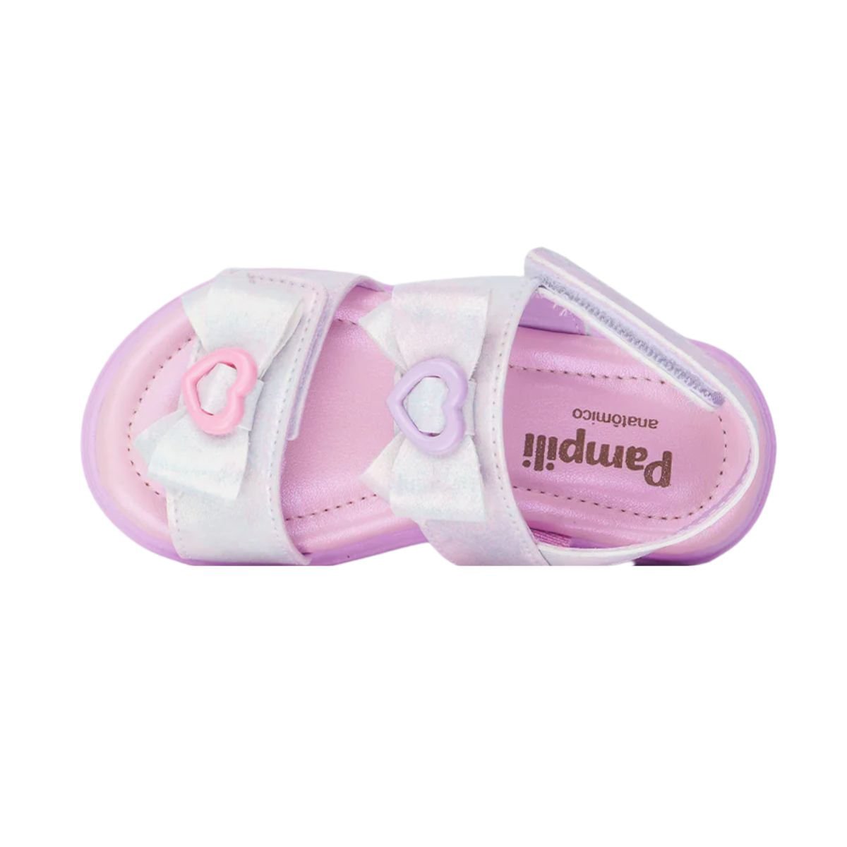 Sandália Infantil Papete Pampili Flower Laços Rosa Prata/Lilás 6