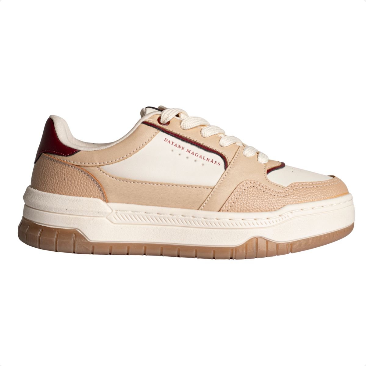 Tênis Feminino Comfy Dm Urban Flow Bege E Vermelho