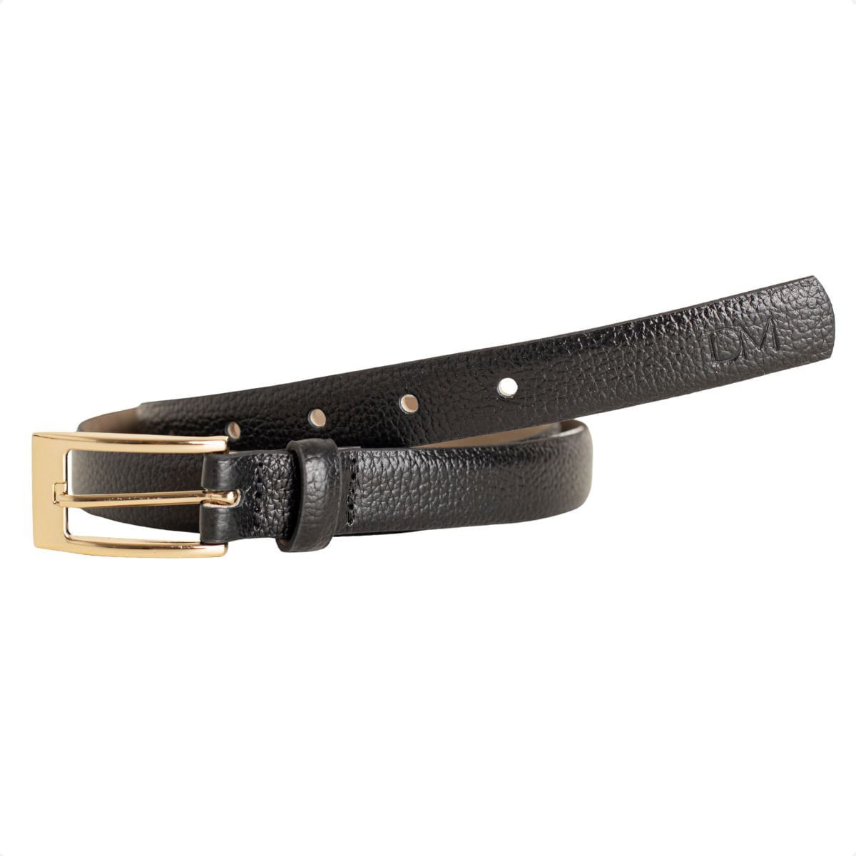 Cinto Feminino Dm Slim Preto Fivela Dourada