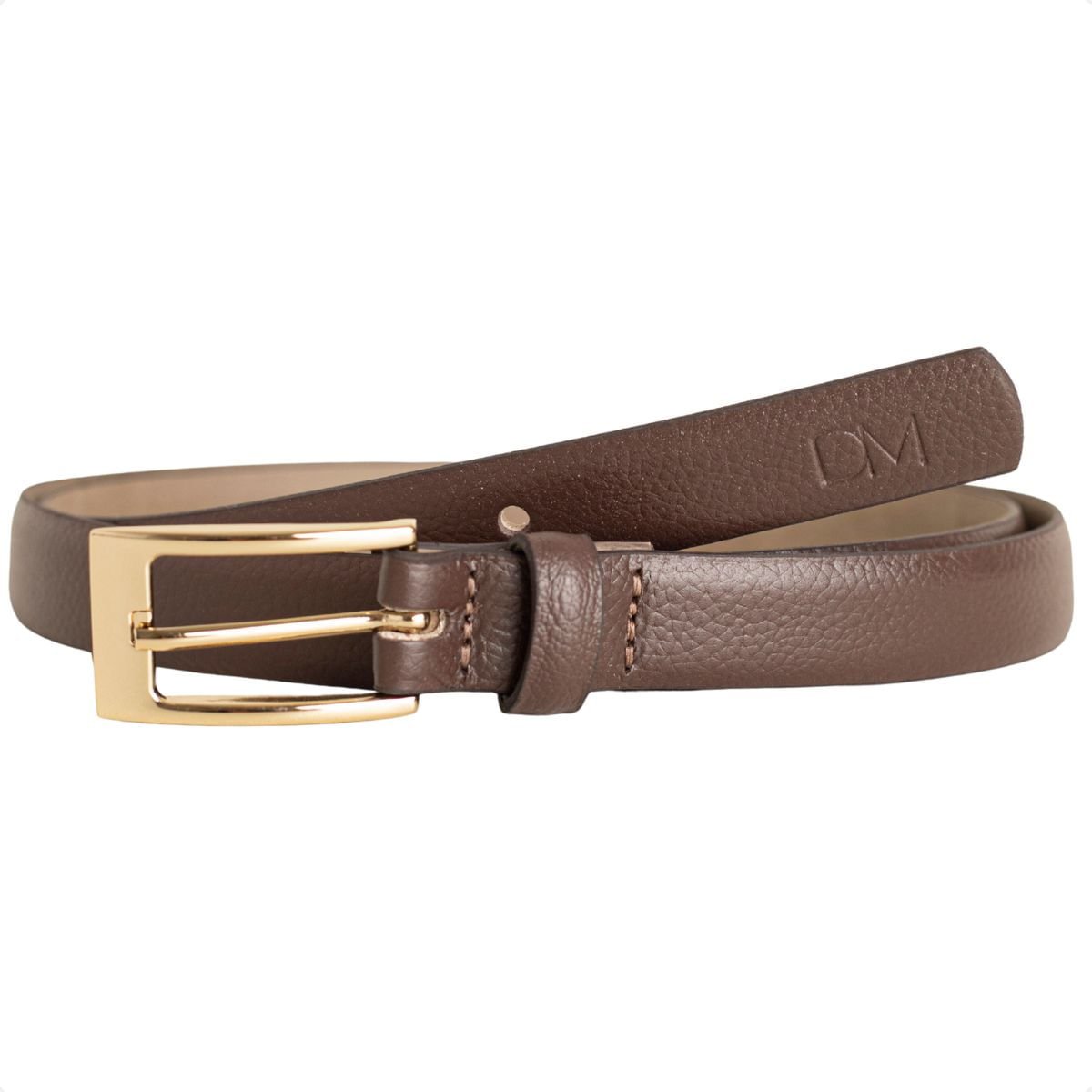 Cinto Feminino Dm Slim Marrom Fivela Dourada Marrom 3
