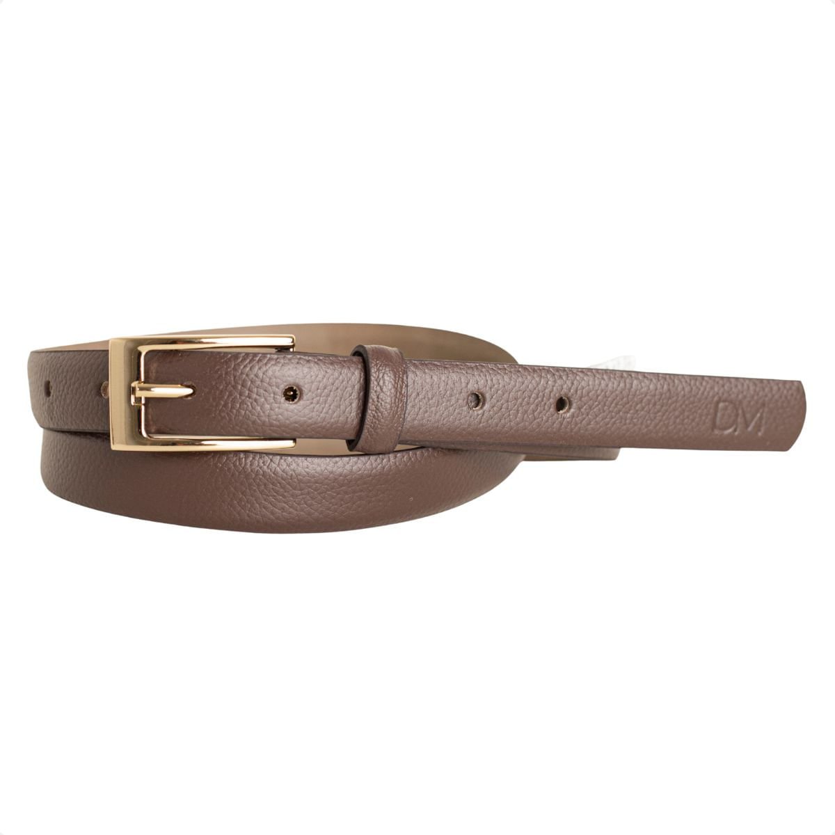Cinto Feminino Dm Slim Marrom Fivela Dourada