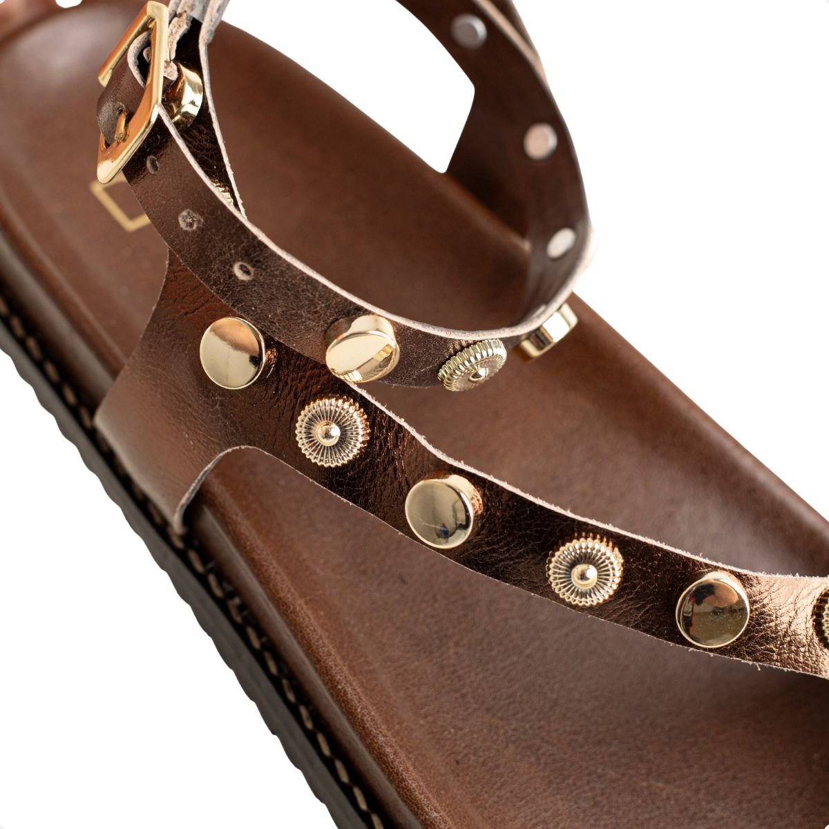 Sandália Flat Dm Spikes Marrom Marrom 3