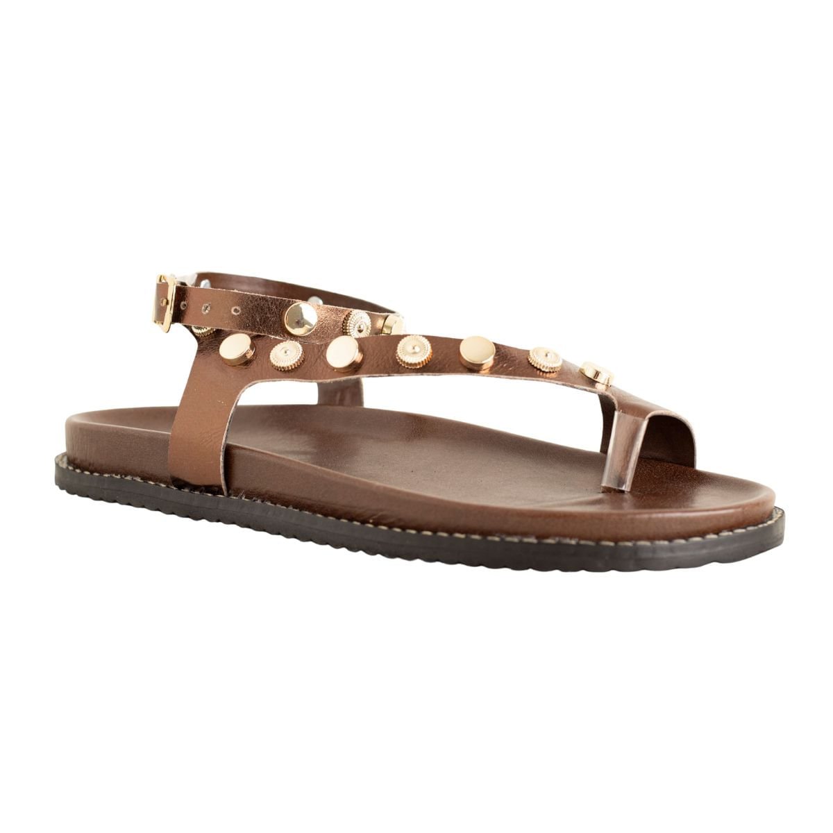 Sandália Flat Dm Spikes Marrom Marrom 2