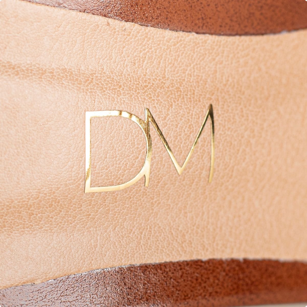 Sandália Feminina Salto Alto Grosso Orgânico Geométrico Dm Conhaque Marrom 3