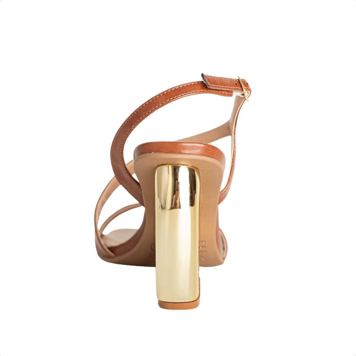 Sandália Feminina Salto Alto Grosso Orgânico Geométrico Dm Conhaque Marrom 4