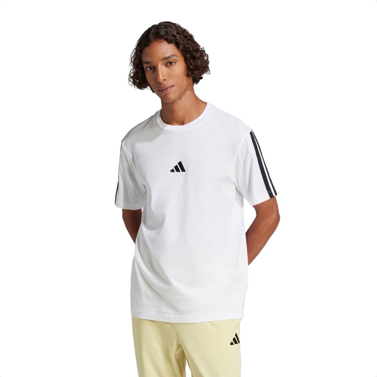Camiseta Masculina Adidas Essentials 3 Listras Branca