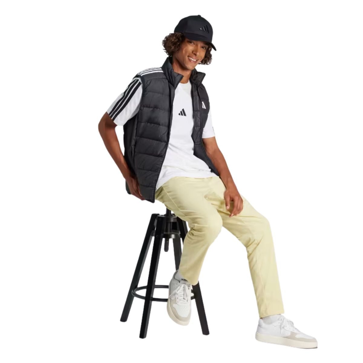 Camiseta Masculina Adidas Essentials 3 Listras Branca Branco 2