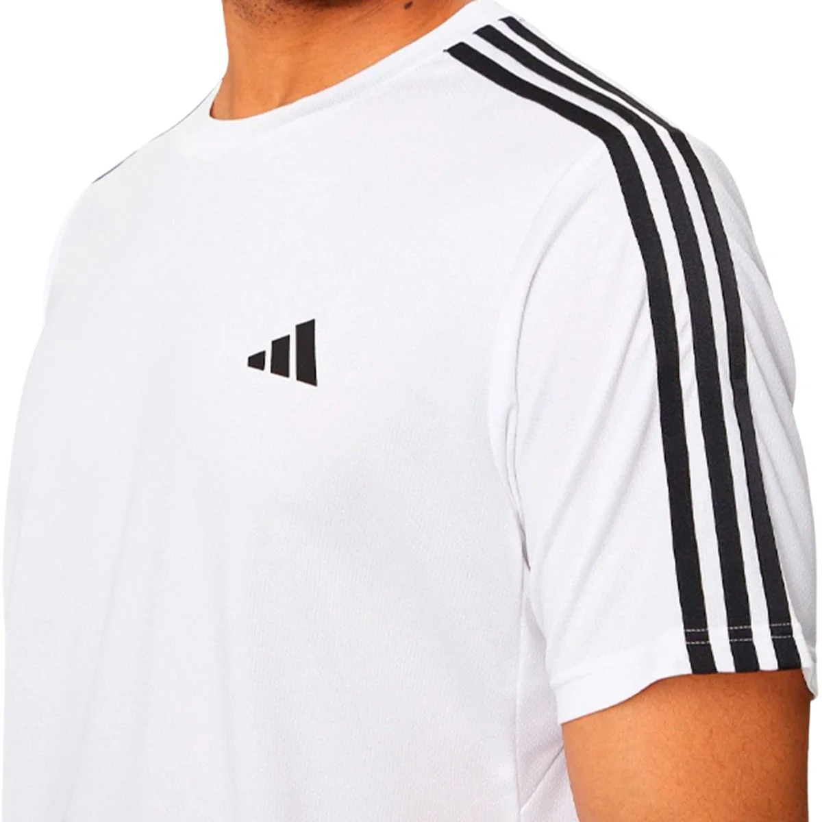 Camiseta Masculina Adidas Essentials 3 Listras Branco Branco 2