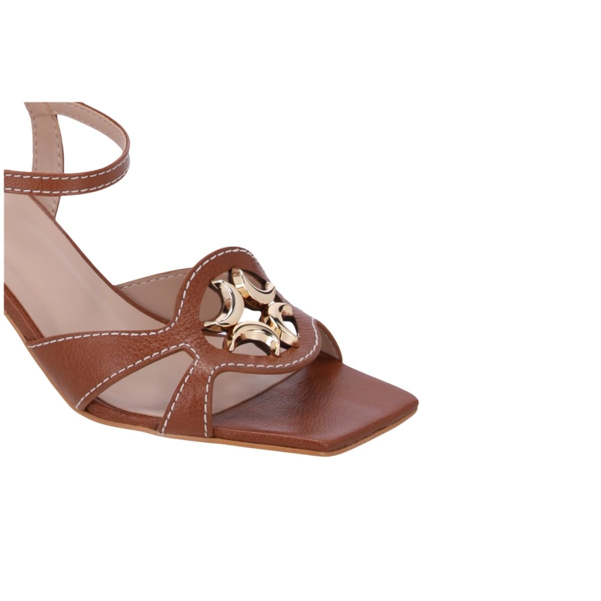 Sandália Feminina Salto Alto Grosso Luz Da Lua Marrom Marrom 4