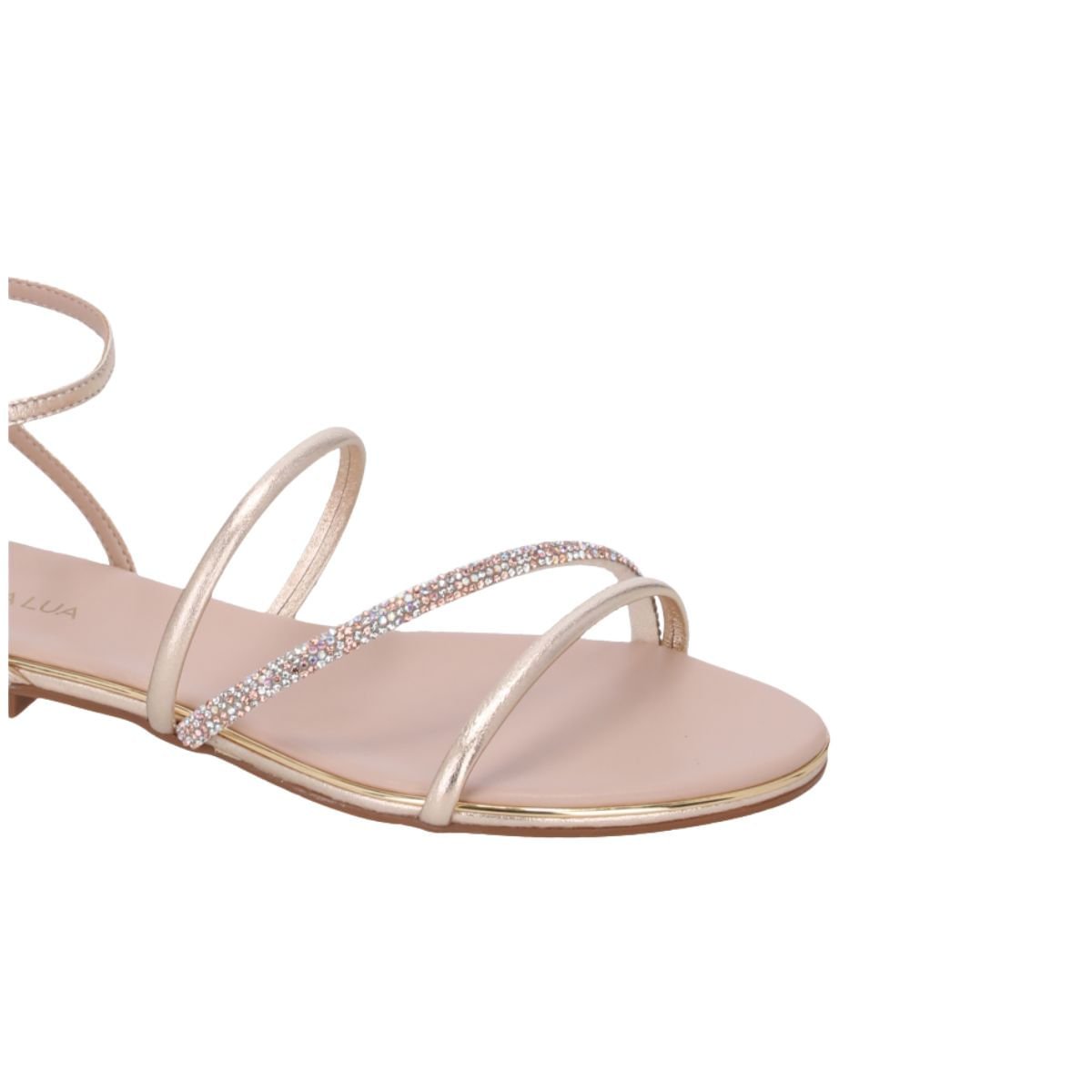 Sandália Feminina Rasteira Tira Strass Luz Da Lua Dourada Dourado 3