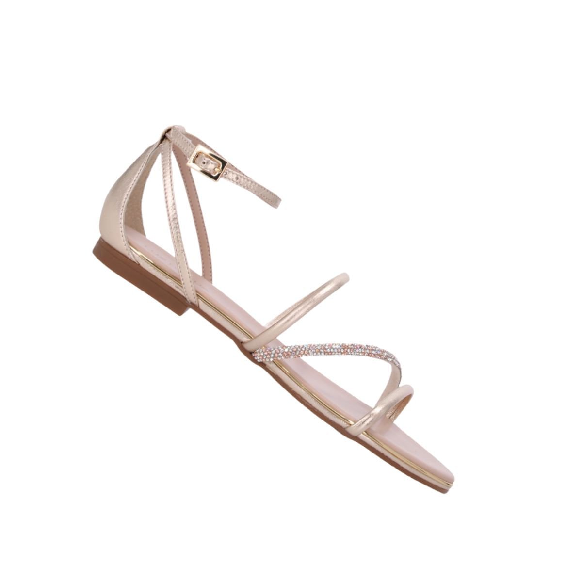 Sandália Feminina Rasteira Tira Strass Luz Da Lua Dourada Dourado 6