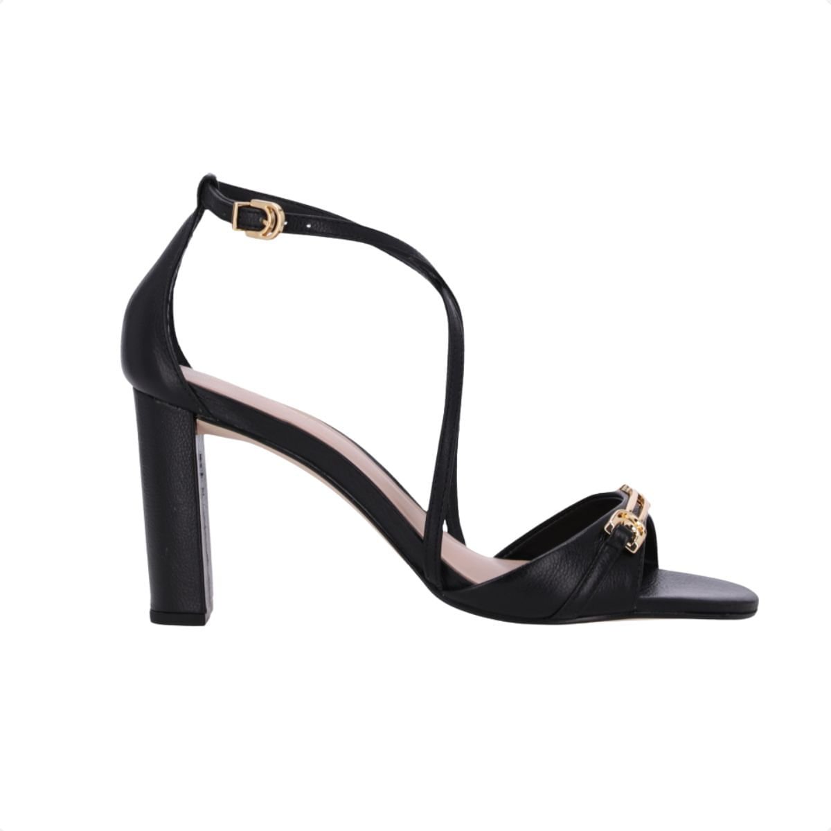 Sandália Feminina Salto Alto Grosso Luz Da Lua Preta