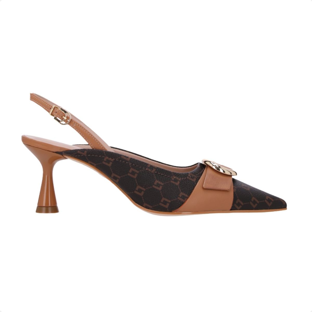 Sapato Feminino Slingback Monograma Mocca Luz Da Lua