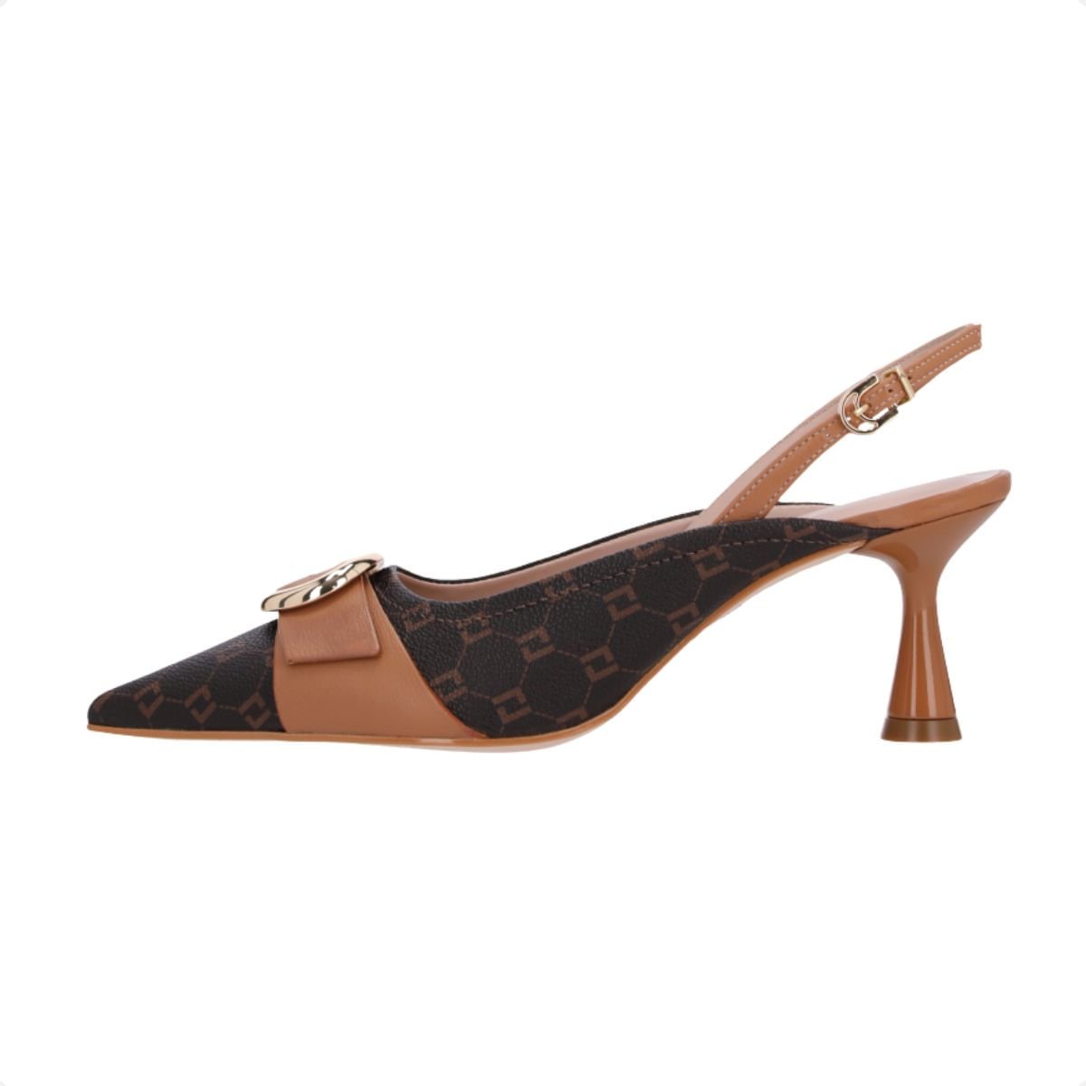 Sapato Feminino Slingback Monograma Mocca Luz Da Lua Marrom 5