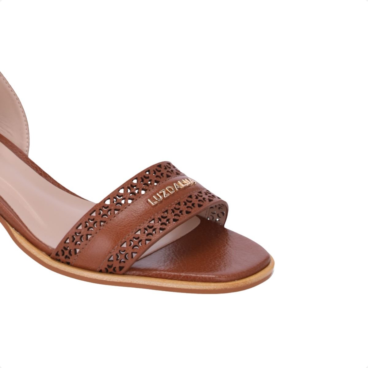 Sandália Feminina Salto Médio Bloco Couro Luz Da Lua Marrom 2