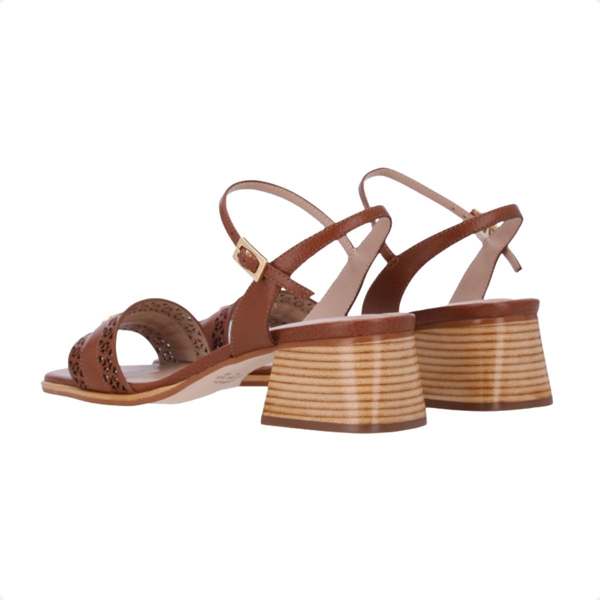 Sandália Feminina Salto Médio Bloco Couro Luz Da Lua Marrom 3