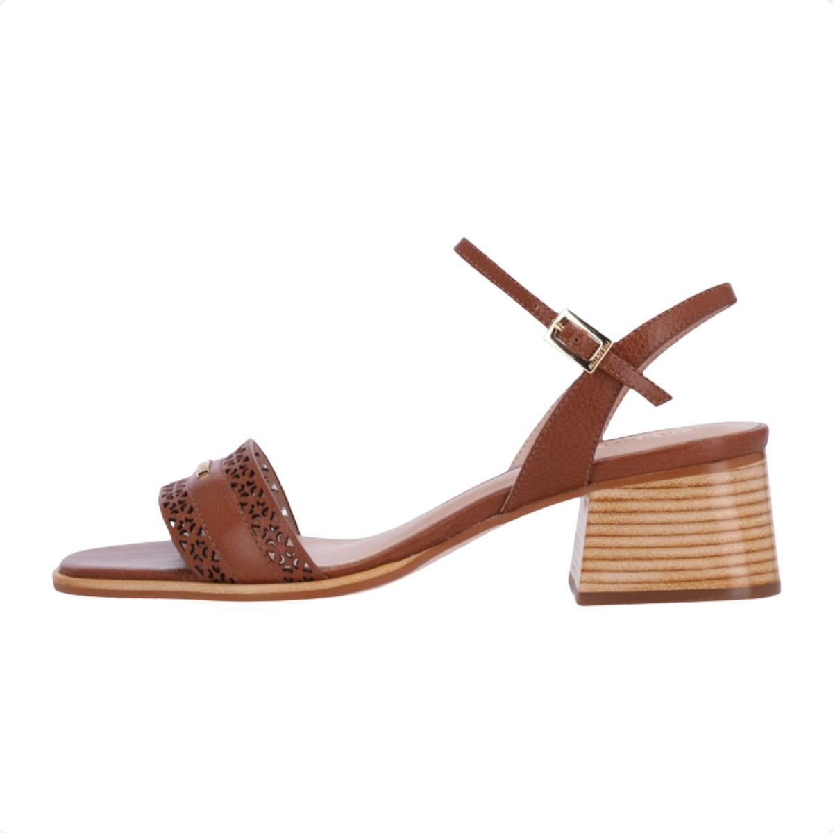 Sandália Feminina Salto Médio Bloco Couro Luz Da Lua Marrom 5