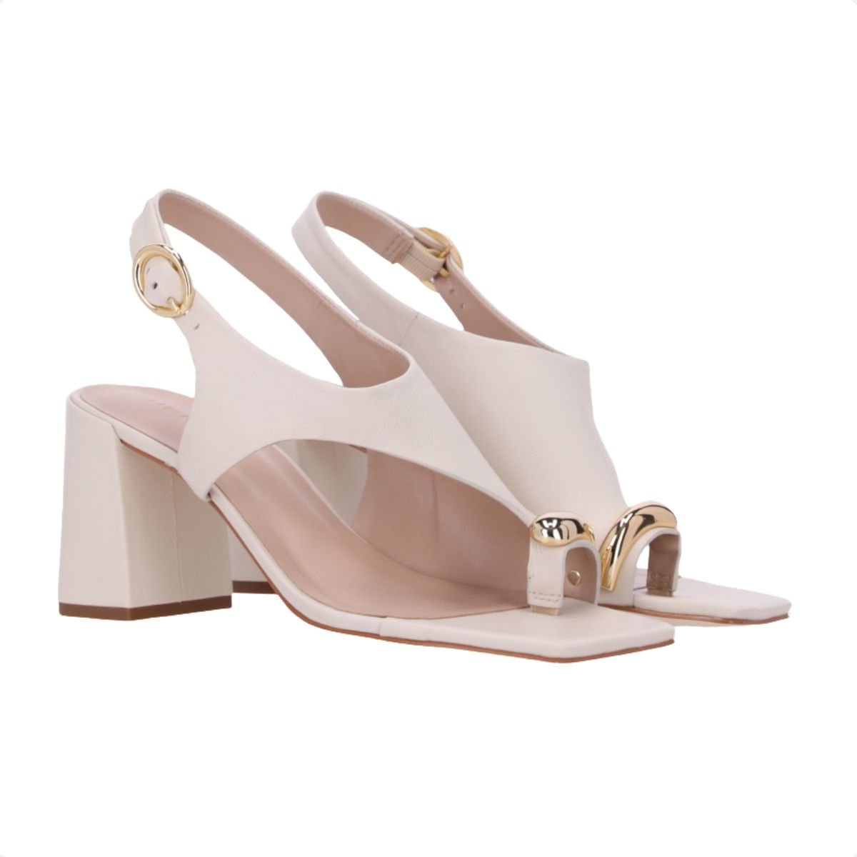 Sandália Feminina Salto Alto Grosso Luz Da Lua Aplique Off White 4