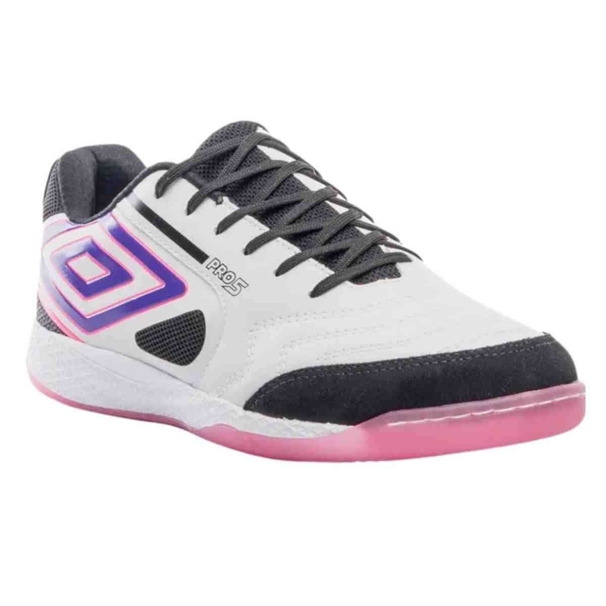 Chuteira Indoor Masculina Umbro Pro 5 Bump Branca E Rosa Branco 2