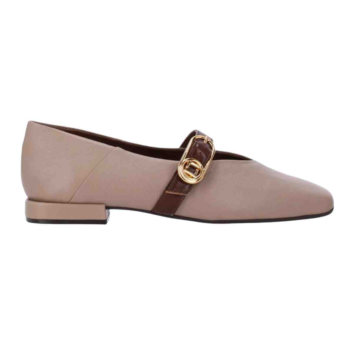 Sapatilha Feminino Bico Quadrado Luz Da Lua Marrom Claro