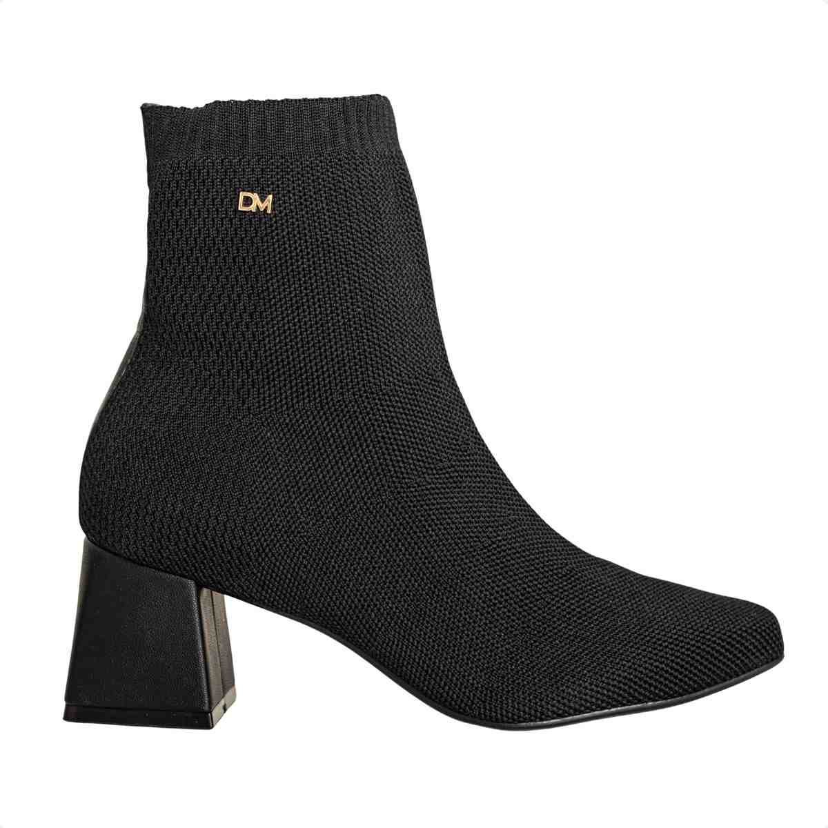 Bota Feminina Dm Meia Com Salto Bloco Médio Preta